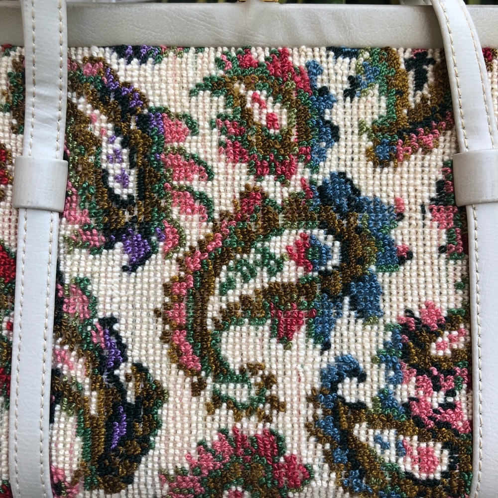 Floral Paisley Embroidery Purse Carpet Bag Mary Poppins Vintage 60s 70s Pink - Picture 2 of 8